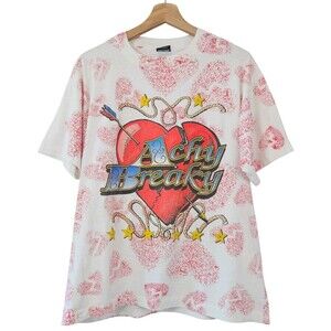 Screen Stars Best Single Stitch Achy Breaky Heart Sponge Art Tee Shirt Vtg XL